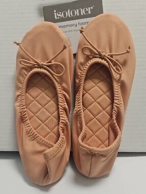 isotoner Peach Bow Ballet Slippers